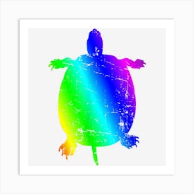 Retro Rainbow Turtle Silhouette Art Print