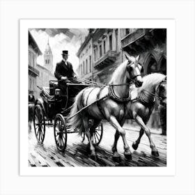 Black And White Horse Drawn Carriage 1 Art Print