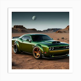 A Green Dodge Demon With Full Body Kit On The Moon Art Print