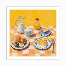 Coffee & Breakfast Yellow Checkerboard 3 Art Print