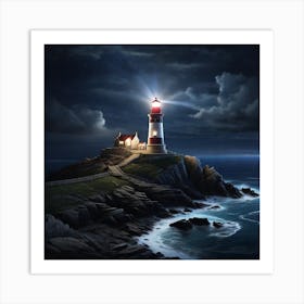 Lighthouse At Night Art Print