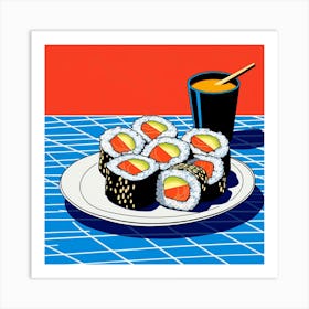 Sushi Blue Checkerboard Pop Art 1 Art Print