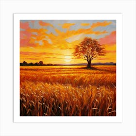 Golden Wheat Field At Sunset Art Print