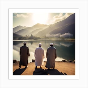 Three Muslim Men By The Lake Art Print