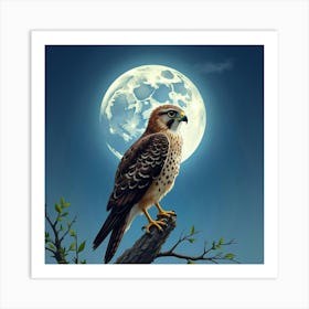 Hawk Perched On A Branch Art Print