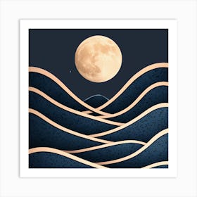 Moon And Waves 11 Art Print