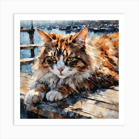 Cat Lying On A Pier Art Print