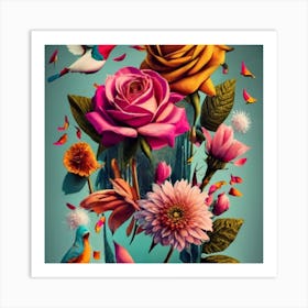 Flowers And Birds Art Print