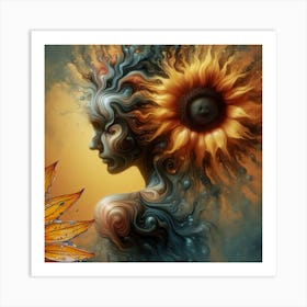 Woman With A Sunflower 1 Art Print