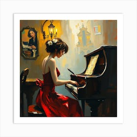 Woman Playing The Piano Art Print