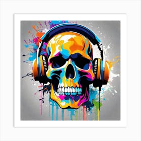 Skull With Headphones 80 Art Print