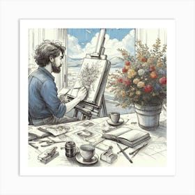 Man Working On His Easel Art Print