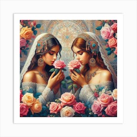 Two Women With Roses 3 Art Print