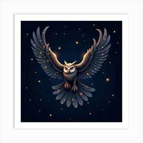 A Celestial Owl With Feathers Made Of Shimmering Constellations Soaring Through A Starry Night Sky Art Print