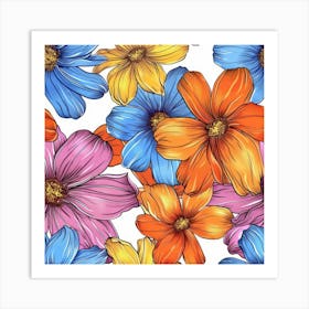 Colorful Flowers Seamless Pattern Art Print