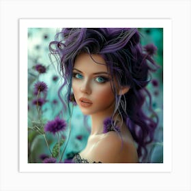 Beautiful Girl With Purple Hair 1 Art Print