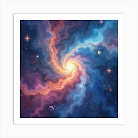 Galactic Watercolor With Swirling Cosmic Energies 1 Art Print