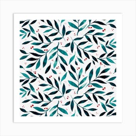 Pretty branches - turquoise and red Art Print