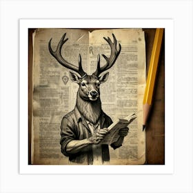 Deer Reading A Newspaper Art Print