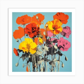 Andy Warhol Style Pop Art Flowers Flowers 3 Square Art Print