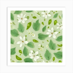 Seamless Pattern With White Flowers Art Print