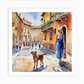 Woman And Her Dog Art Print