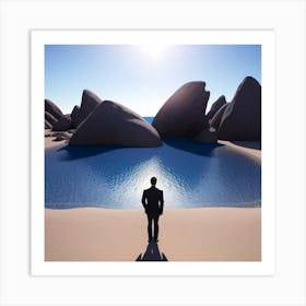 Businessman Standing On The Beach 1 Art Print