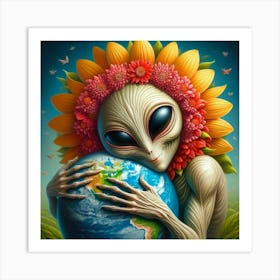 Alien Hugging Earth Art Print