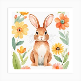 Floral Baby Rabbit Nursery Illustration (31) Art Print