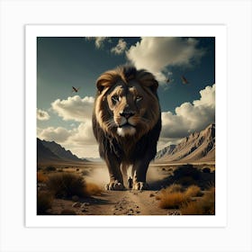 Lion In The Desert Art Print