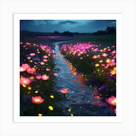 Stream Of Flowers At Night Art Print