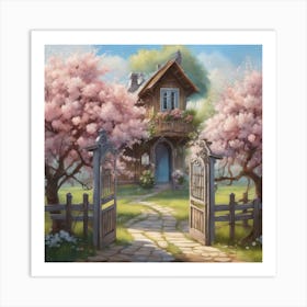 Cherry Blossom House Art Print