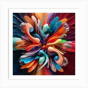 A Vibrant, 3d Rendered Collage Featuring A Mesmerizing Array Of Abstract Colors, With Swirling (3) (1) Art Print