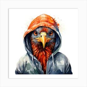 Watercolour Cartoon Pheasant In A Hoodie 1 Art Print
