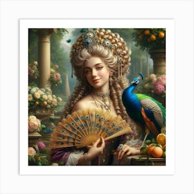 Victorian Lady With Peacock 1 Art Print