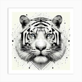 White Tiger Head - Abstract Line Art Illustration 185 Art Print