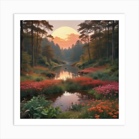 Sunset In The Forest Art Print