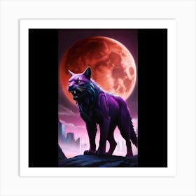 Purple Cat in Moonlight 1 Art Print