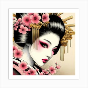 Japan Traditional Geisha Illustration By Ad 63 Art Print