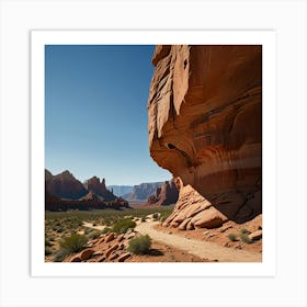 A Picturesque Canyon With A Winding Hiking Trail, Red Rock Formations, And A Vibrant Blue Sky 2 Art Print