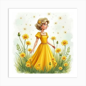 Princess Diana Surrounded By Watercolor Magic Of Floating Dandelions 1 Art Print