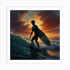 Surfer At Sunset 11 Art Print