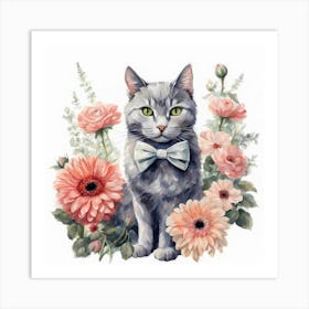 Cat With Flowers 3 Art Print