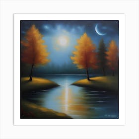 Moonlight By The Lake Art Print