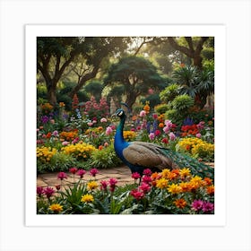 Peacock In The Garden 2 Art Print