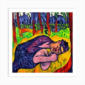 Sleeping Man In The Woods Art Print