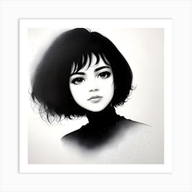 Black And White Portrait Of A Girl Art Print