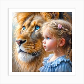 Little Girl With Lion Art Print