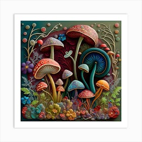 Mushrooms And Flowers 3 Art Print