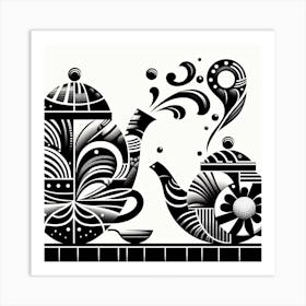 Black And White Teapot 3 Art Print